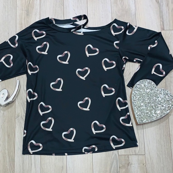 LAST 1-SMALL! Cold Shoulder Valentine Heart Shirt - Picture 5 of 7